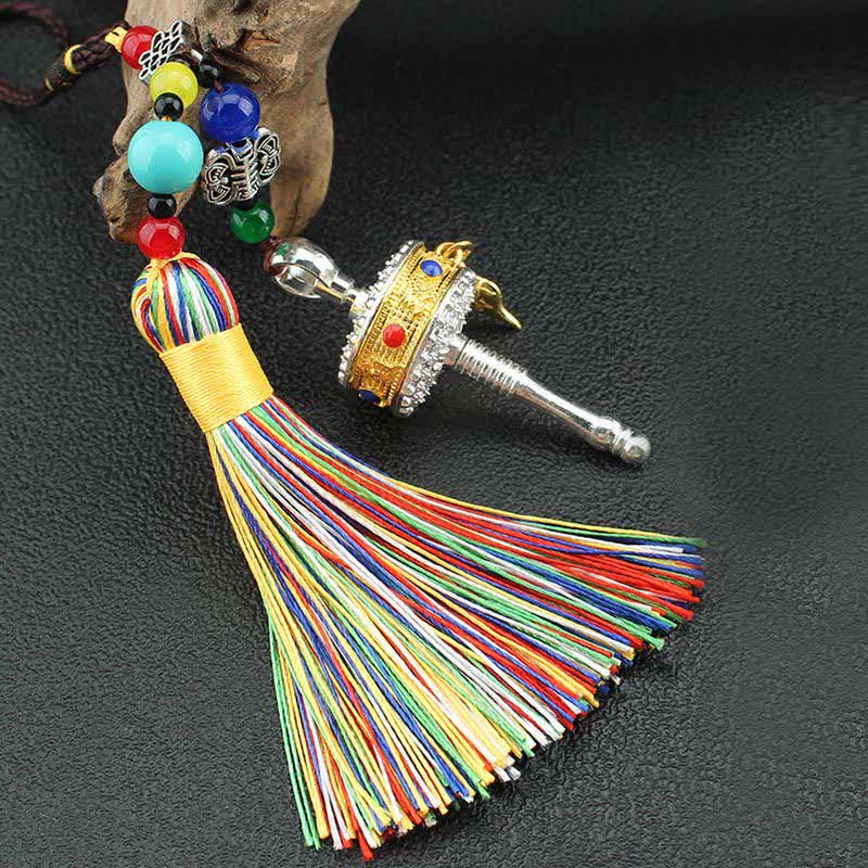 Om Mani Padme Hum Prayer Wheel Tassel Car Hanging