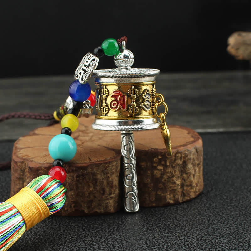 Om Mani Padme Hum Prayer Wheel Tassel Car Hanging