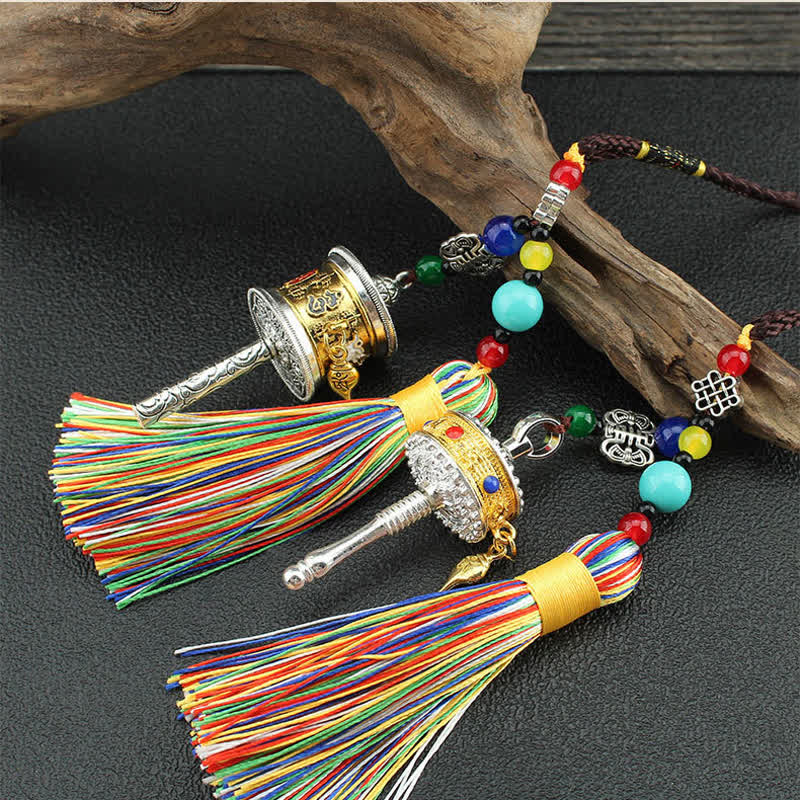 Om Mani Padme Hum Prayer Wheel Tassel Car Hanging