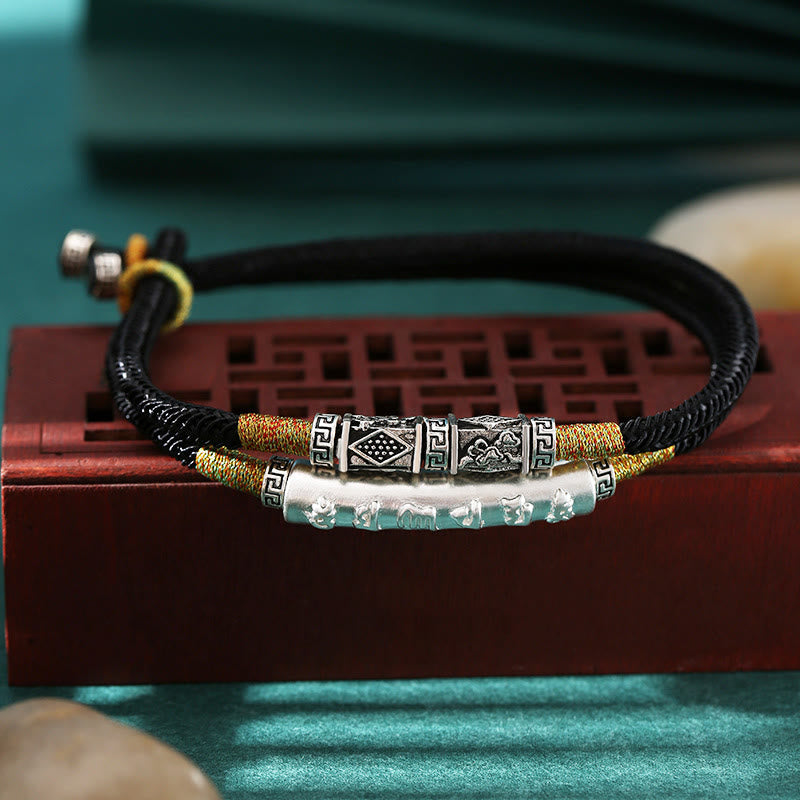 Om Mani Padme Hum Sterling Silver Double Hand Woven Bracelet