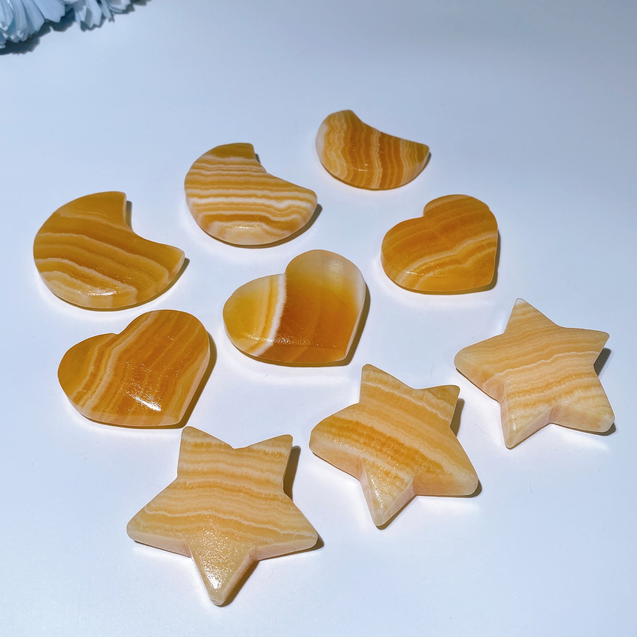 Orange Calcite Crystal Figurines 1.8-2.0 Inch Moon Star Heart