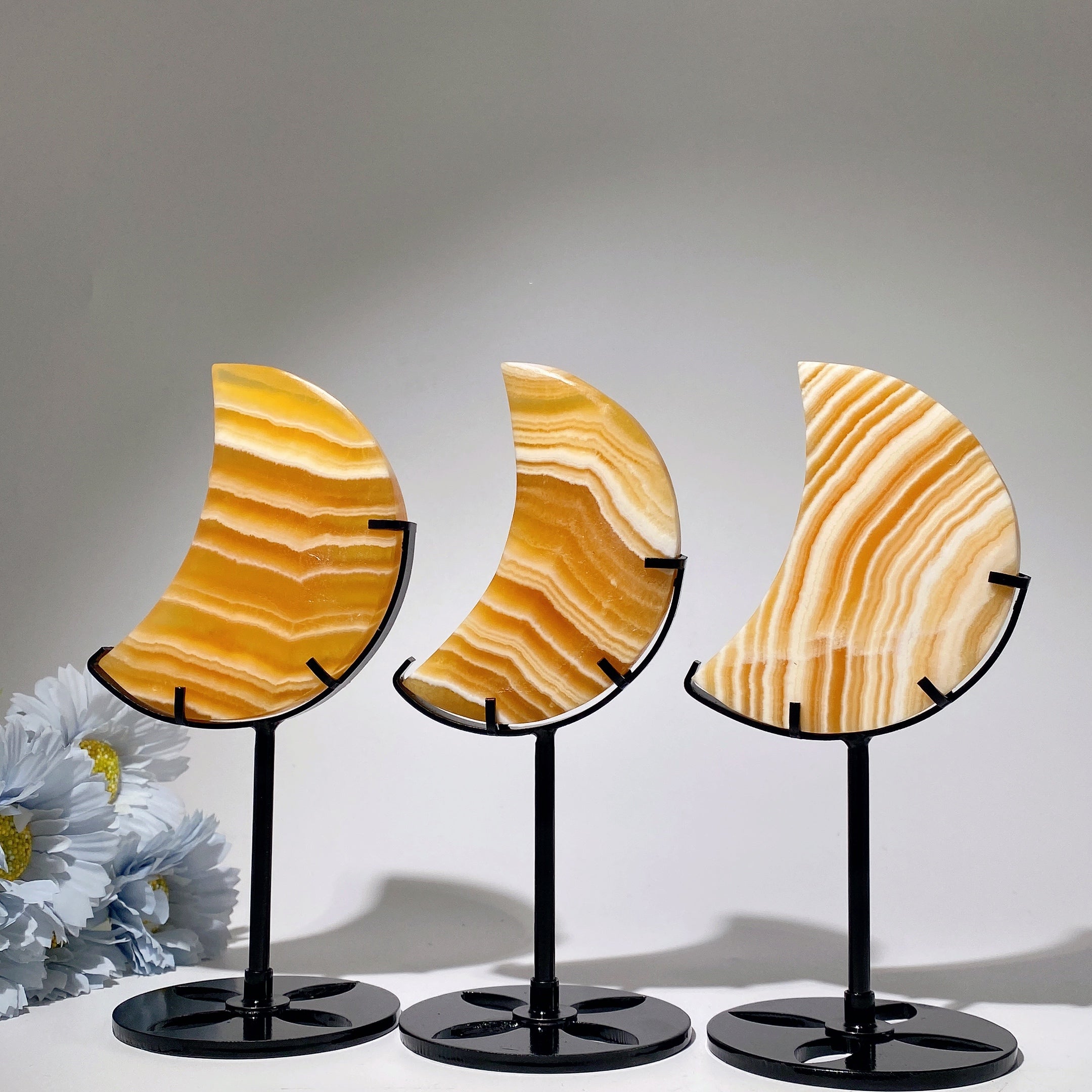 Orange Calcite Moon Crystal Decor 3.8-5.2 inch with Stand