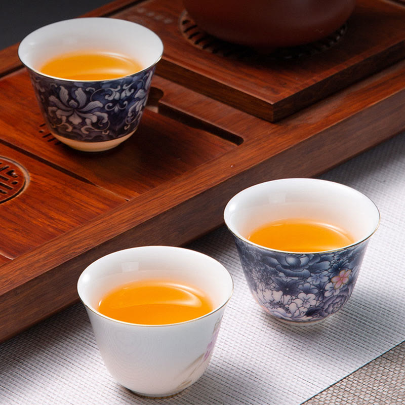 Orchid 70ml Ceramic Chinese Tea Cup with Blue Sea Waves