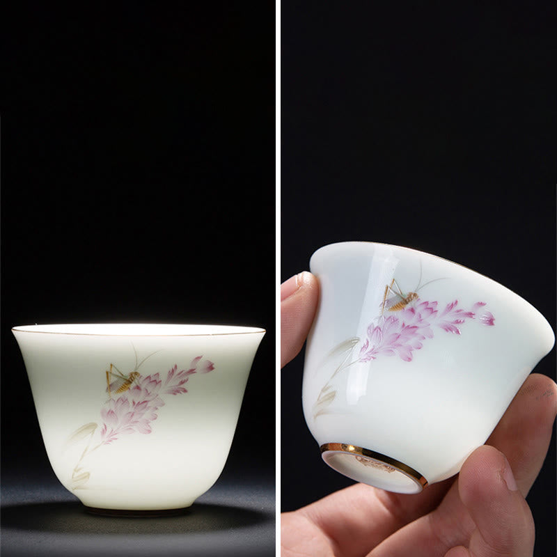 Orchid 70ml Ceramic Chinese Tea Cup with Blue Sea Waves