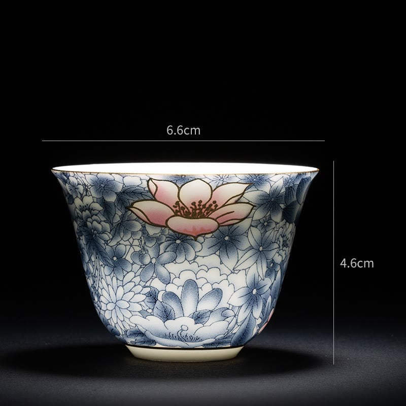 Orchid 70ml Ceramic Chinese Tea Cup with Blue Sea Waves