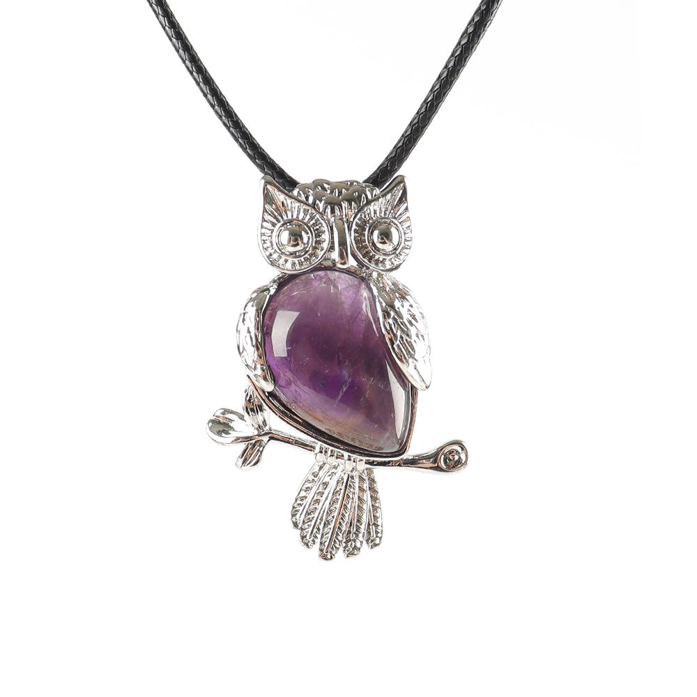 Owl Pendant Spiritual Necklace with Natural Gemstone 1.3 inch