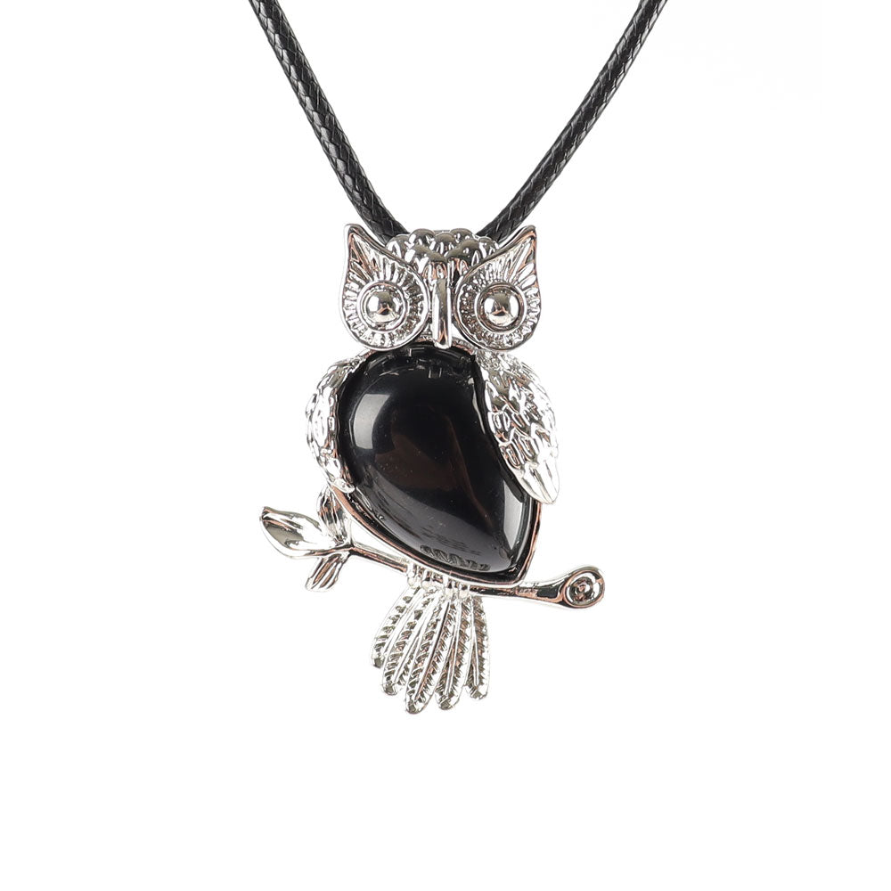 Owl Pendant Spiritual Necklace with Natural Gemstone 1.3 inch
