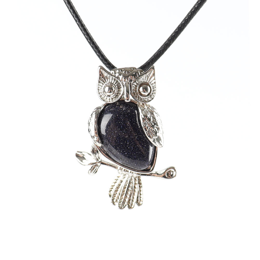 Owl Pendant Spiritual Necklace with Natural Gemstone 1.3 inch