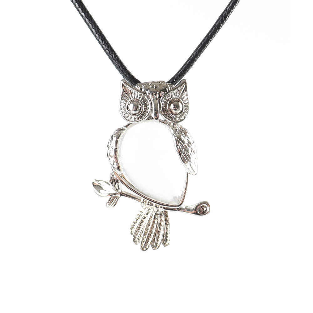 Owl Pendant Spiritual Necklace with Natural Gemstone 1.3 inch