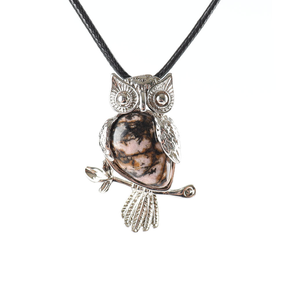 Owl Pendant Spiritual Necklace with Natural Gemstone 1.3 inch
