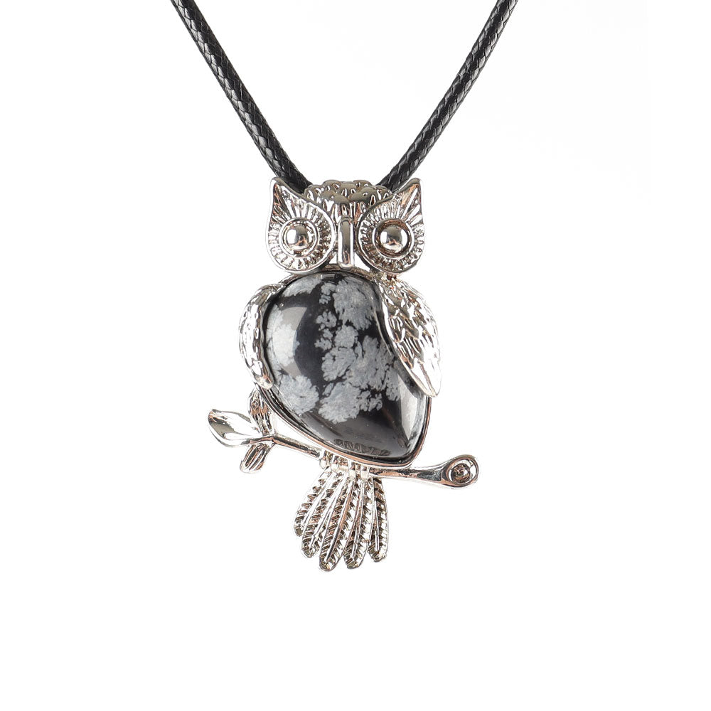 Owl Pendant Spiritual Necklace with Natural Gemstone 1.3 inch