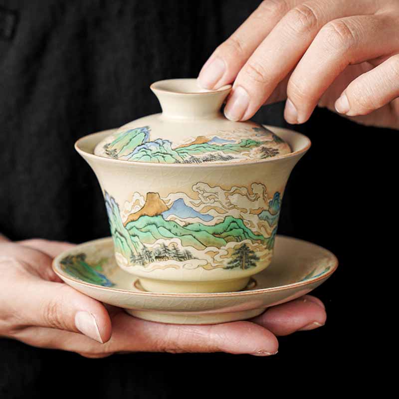 Panorama Ceramic Gaiwan 12cm Zen Tea Cup with Lid