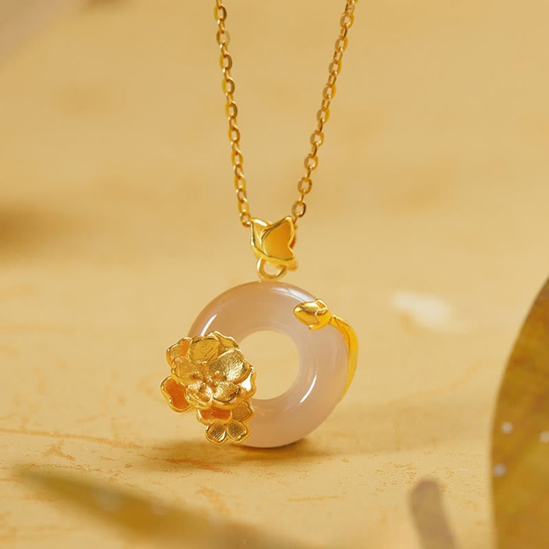 Peace Buckle Peach Blossom Butterfly Spiritual Necklace in Sterling Silver