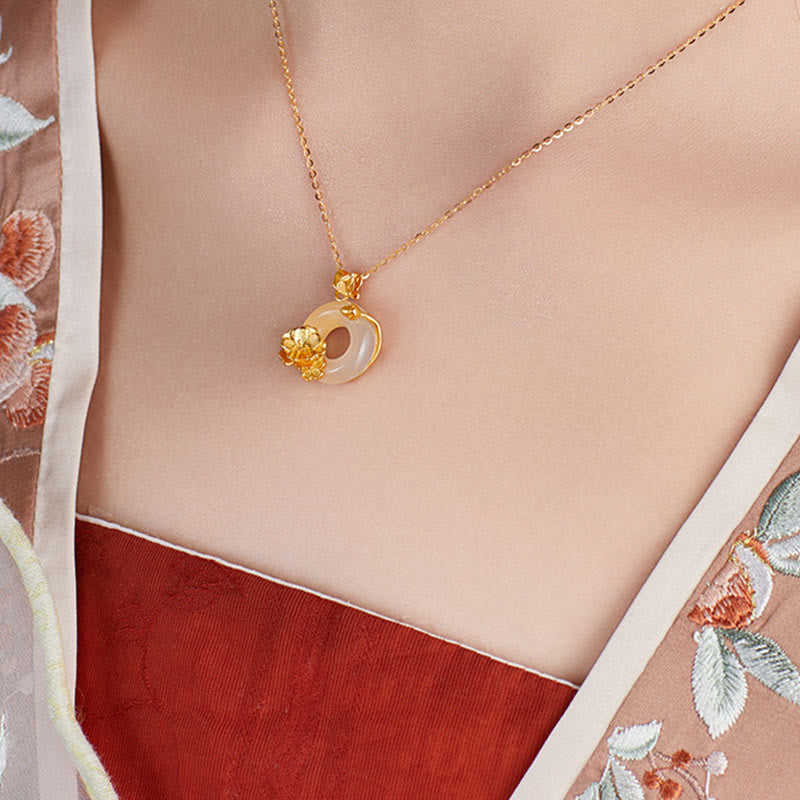 Peace Buckle Peach Blossom Butterfly Spiritual Necklace in Sterling Silver