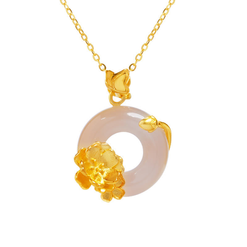 Peace Buckle Peach Blossom Butterfly Spiritual Necklace in Sterling Silver