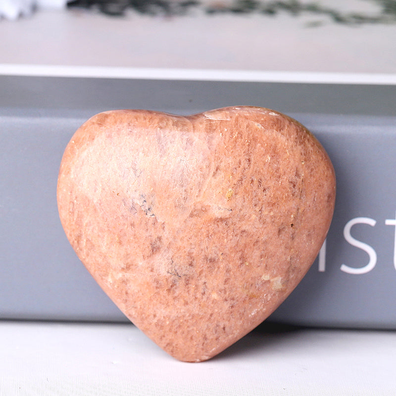 Peach Moonstone Crystal Heart 2-Inch Healing Carving