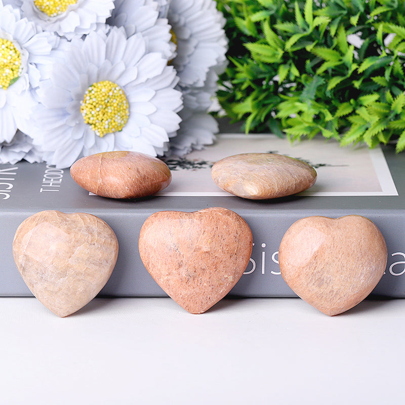 Peach Moonstone Crystal Heart 2-Inch Healing Carving