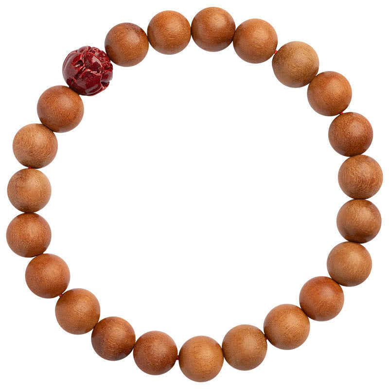 Peach Wood Cinnabar Lotus Bracelet for Luck & Wealth