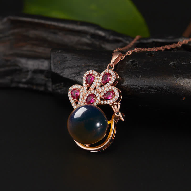 Peacock Amber Fortune Necklace & Ring | Healing Sounds