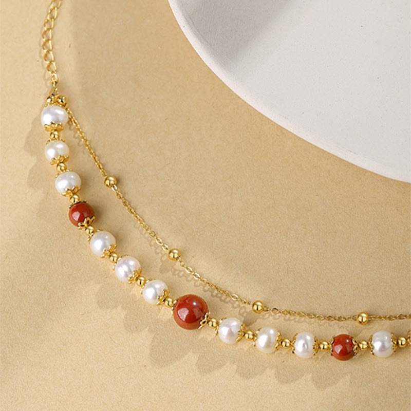 Pearl Cinnabar 925 Silver Wisdom Double Layer Chain Bracelet