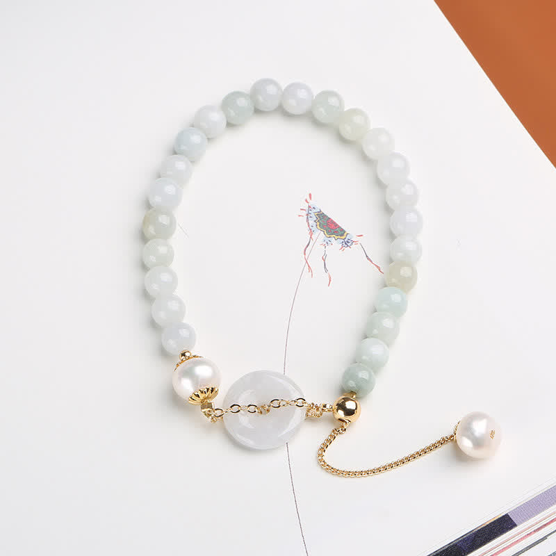 Pearl & Jade Peace Buckle Bracelet for Prosperity & Healing