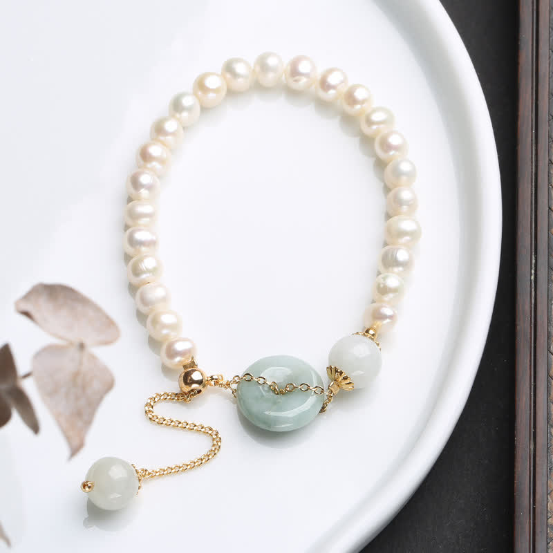Pearl & Jade Peace Buckle Bracelet for Prosperity & Healing