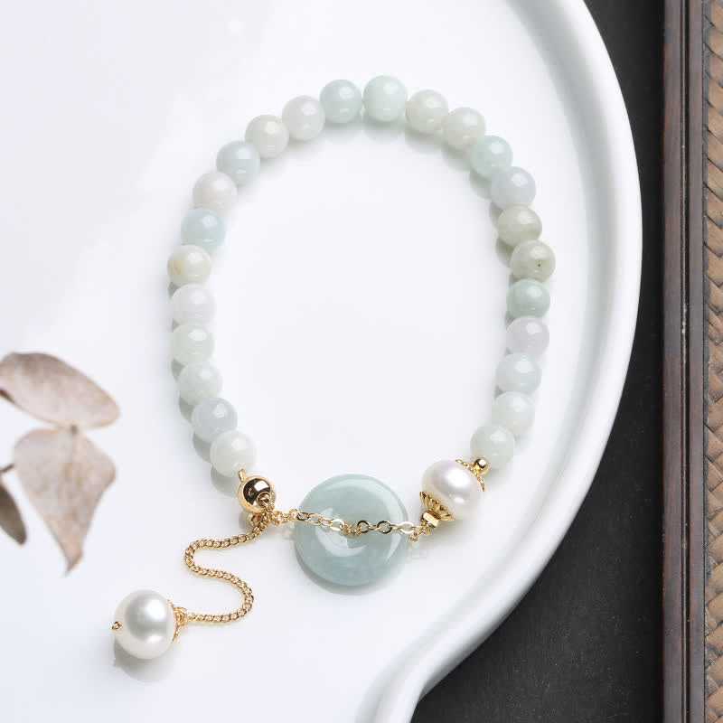 Pearl & Jade Peace Buckle Bracelet for Prosperity & Healing