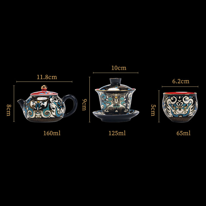 Peking Opera Mask Ceramic Gaiwan Tea Cup 125ml Set