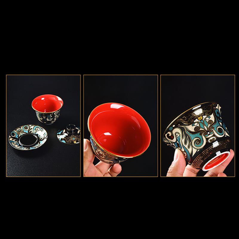 Peking Opera Mask Ceramic Gaiwan Tea Cup 125ml Set