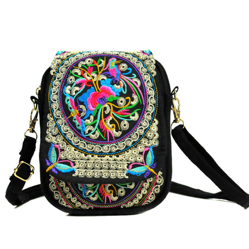 Peony Embroidery Canvas Crossbody Bag | Yoga Bag