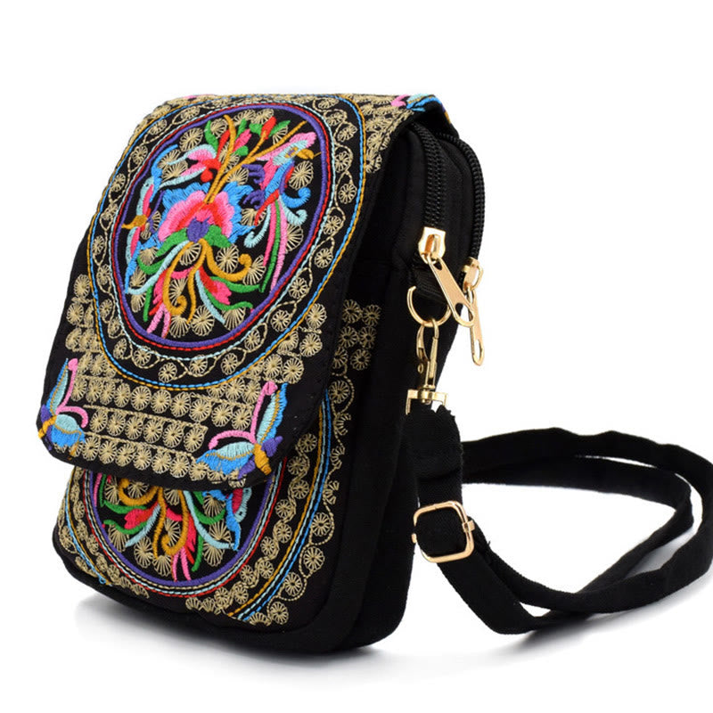 Peony Embroidery Canvas Crossbody Bag | Yoga Bag