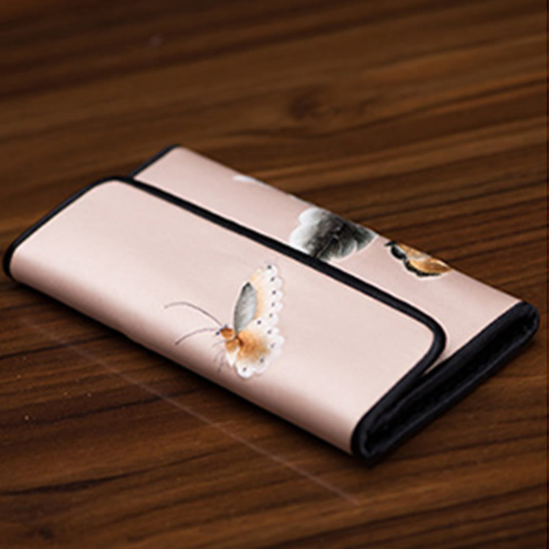 Peony Flower Embroidered Long Purse Handbag 20x10cm