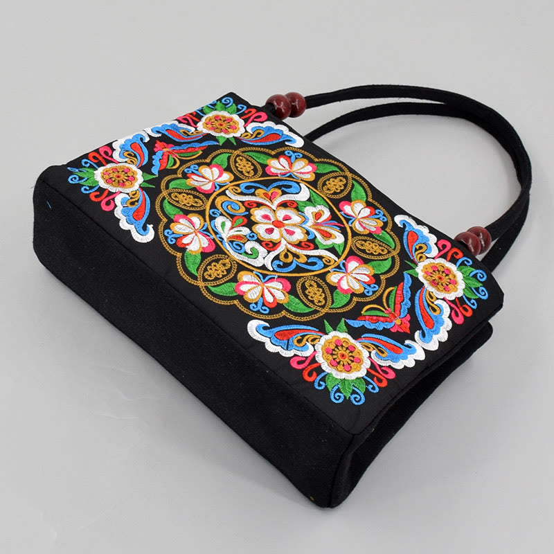 Peony Peacock Canvas Yoga Bag with Double-Sided Embroidery