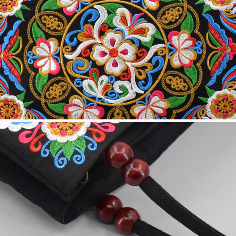 Peony Peacock Canvas Yoga Bag with Double-Sided Embroidery