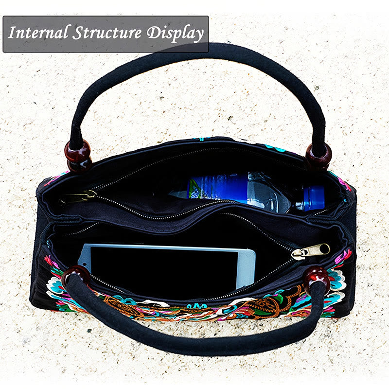 Peony Peacock Canvas Yoga Bag with Double-Sided Embroidery