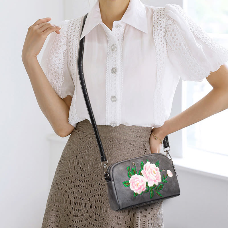 Peony Su Embroidery Crossbody Bag 15cm Shoulder Bag
