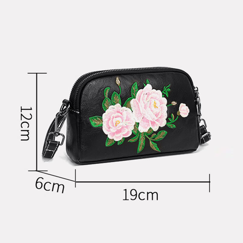 Peony Su Embroidery Crossbody Bag 15cm Shoulder Bag
