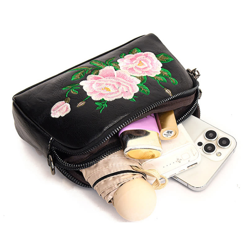 Peony Su Embroidery Crossbody Bag 15cm Shoulder Bag