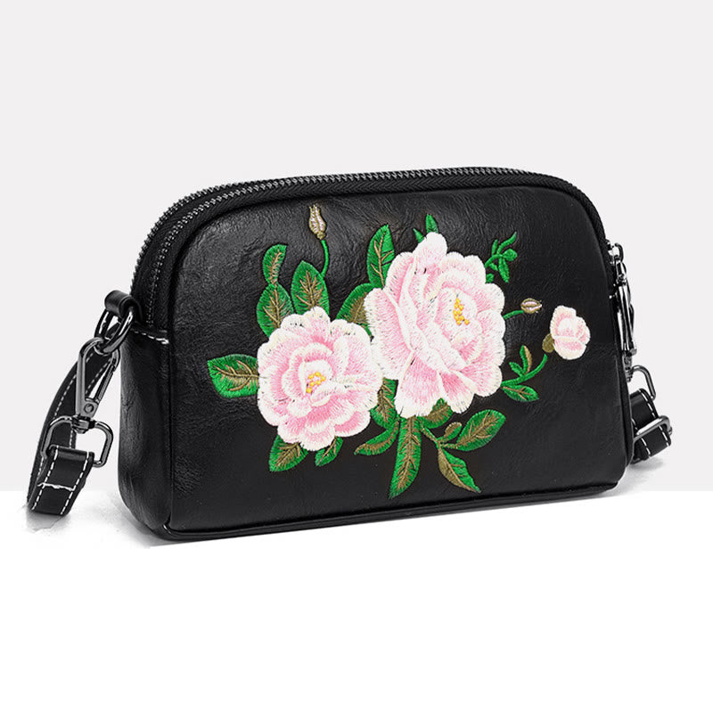 Peony Su Embroidery Crossbody Bag 15cm Shoulder Bag