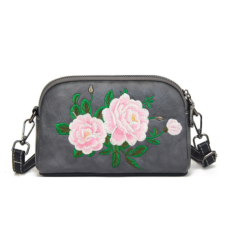 Peony Su Embroidery Crossbody Bag 15cm Shoulder Bag