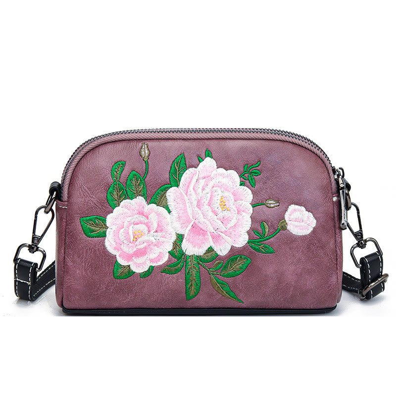 Peony Su Embroidery Crossbody Bag 15cm Shoulder Bag