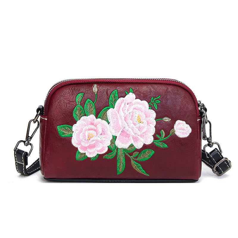 Peony Su Embroidery Crossbody Bag 15cm Shoulder Bag