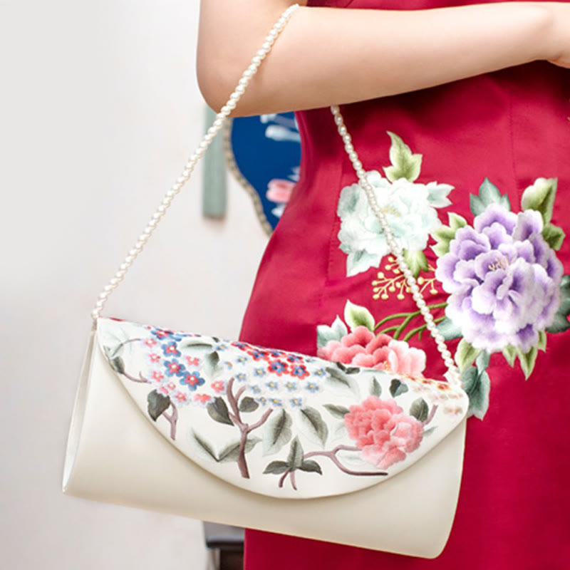 Peony Tulip Embroidered Wedding Crossbody Bag 24cm