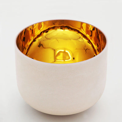 White ceramic cup with golden interior for Perfect Pitch 8ââ Alchemy Singing Bowl