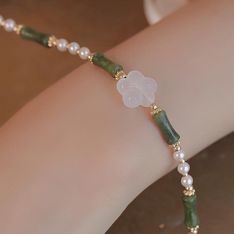 Peridot Bamboo Flower Agate Pearl Peace Spiritual Bracelet