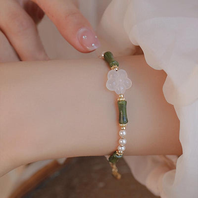 Peridot Bamboo Flower Agate Pearl Peace Spiritual Bracelet