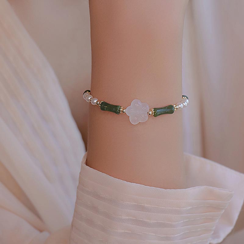 Peridot Bamboo Flower Agate Pearl Peace Spiritual Bracelet