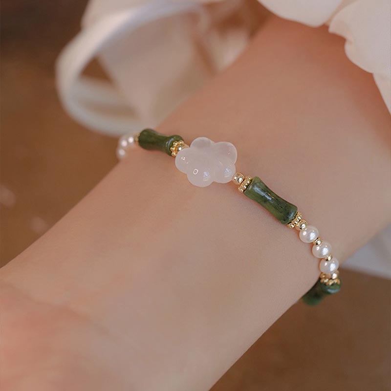 Peridot Bamboo Flower Agate Pearl Peace Spiritual Bracelet