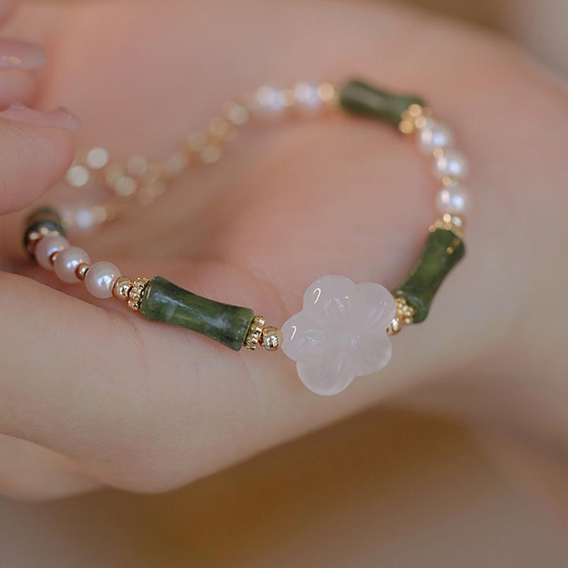 Peridot Bamboo Flower Agate Pearl Peace Spiritual Bracelet