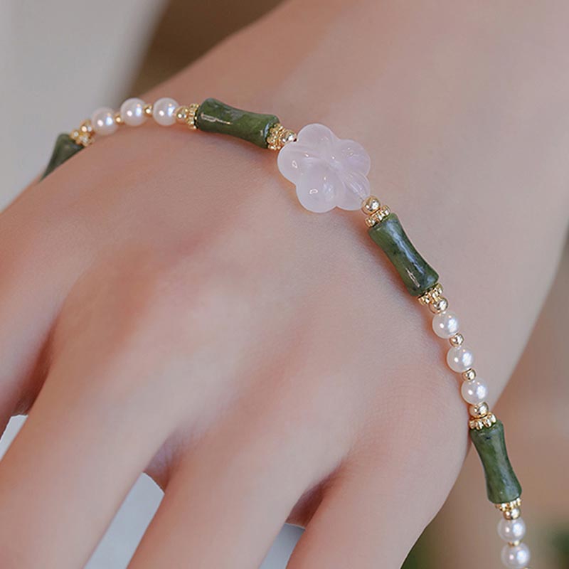 Peridot Bamboo Flower Agate Pearl Peace Spiritual Bracelet